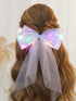 Light Up Bow Hair Clips Veil Hair Barrettes Led Bows Headdress Bowknot Hairpin Short Tulle Party Hair Accessories for Women and Girls