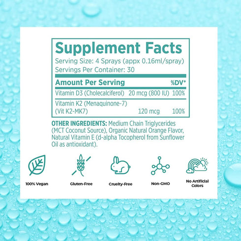 Vegan Life Nutrition Vitamin D3 and K2 Oral Spray Supplement - 0.65 Ounce