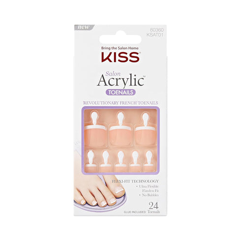 KISS Salon Acrylic Press On Toenails, 'Walk Away', White, Short Size, Squoval Shape, Includes 28 Nails, 2g Glue, 1