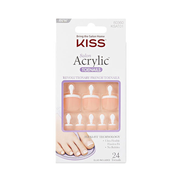 KISS Salon Acrylic Press On Toenails, 'Walk Away', White, Short Size, Squoval Shape, Includes 28 Nails, 2g Glue, 1