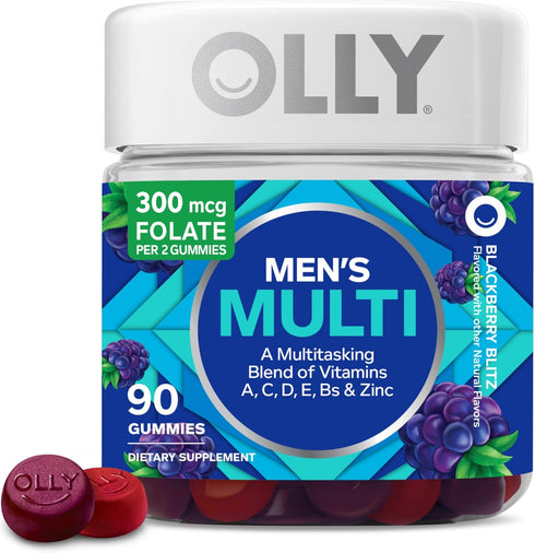 OLLY Men's Multivitamin Gummy, 90 Count, 45 Day Supply, Vitamins A, C, D, E, B, Zinc, Blackberry Flavor