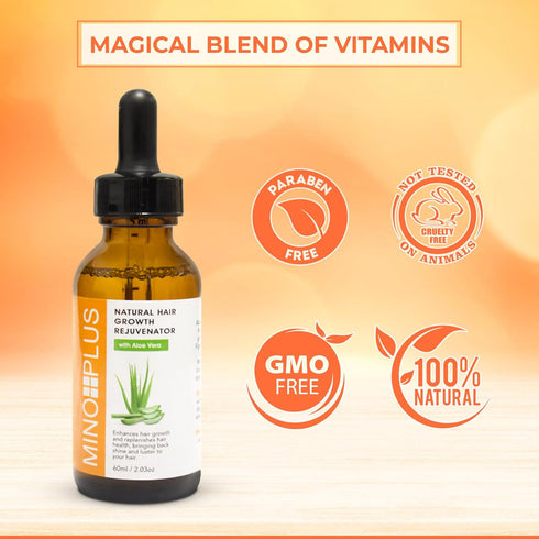 Natural Hair Growth Serum, 60ml / 2fl oz, For Longer, Stronger, Thicker Hair, with Aloe Vera
