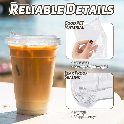 Qinsihwn 20 oz Lids,25 Sets Clear Plastic Cups with Strawless Sip Disposable Iced Coffee Cups with Lids,Disposable