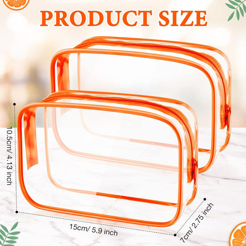 Weewooday 12 Pieces Clear Cosmetics Bag PVC Zippered Clear Toiletry Carry Pouch Portable Cosmetic Makeup Bag Waterproof Makeup Bag Vinyl Plastic Organizer Case for Vacation Bathroom (Orange, Small)