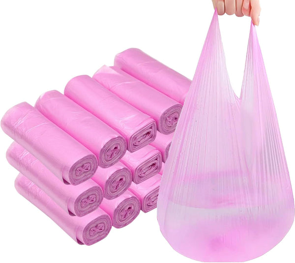 4 Gallon Bathroom Trash Bags, Pink, 15 Rolls / 300 Counts, Small Handles Garbage Bags