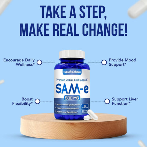 SAM-E Supplement 500mg | S-Adenosyl-L-Methionine for Bone and Mood Support | Non-GMO, Gluten Free (90 Day Supply)