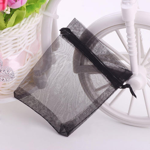 Wudygirl 100pcs Sheer Black Organza Bags - Drawstring Wedding Party Favor Jewelry Storage Sachets, 3.9 by 4.7 inches