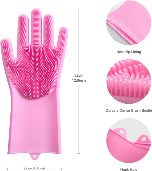 Angel Wings Magic Dish Washing Gloves, Silicone Reusable Cleaning Gloves with Scrubber for Household Use