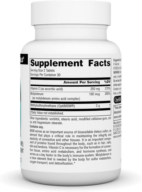 Source Naturals MSM (methylsulfonylmethane), a Dietary Sulfer Supplement, 1,000 MG - 60 Tablets