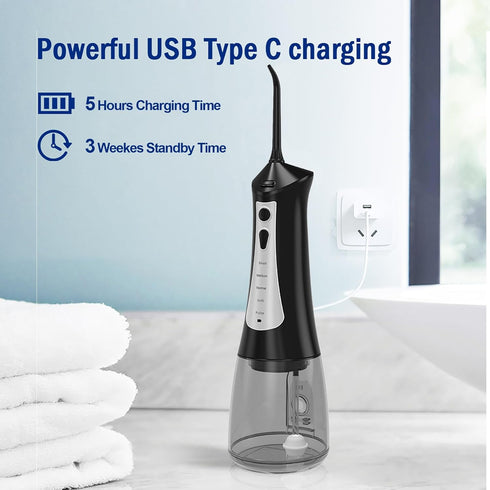 Cordless Water Flosser for Teeth Cleaning, 300ML Portable Electric with 5 Modes & 6 Jet Tips, IPX7 Waterproof for