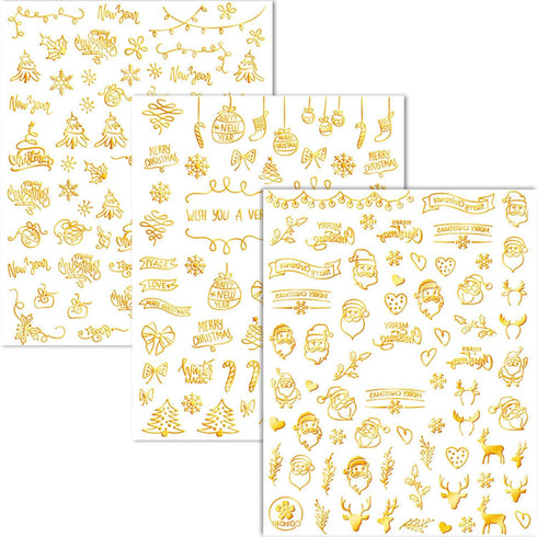 Christmas Nail Art Stickers, 9 Sheets 3D Self-Adhesive Snowman Deer Bells Nail Decals for Women Girls DIY Decoration