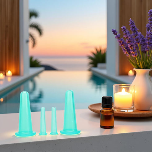 Tnyvm 4Pcs Set Green Massage Cupping Silicone Mini Facial Cups Face Massager Helper Skin Care Neck Back Eyes Massaging
