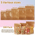 300-Pack Kraft Paper Bags with Clear Window 5" x 8", Resealable Smell Proof Zip Lock Pouch for Food Storage
