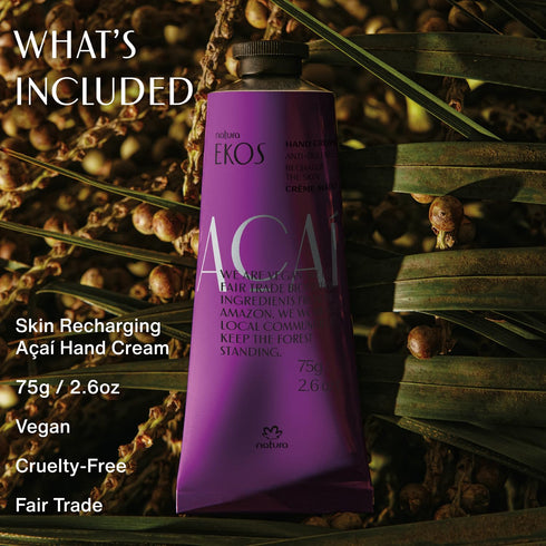 natura - Ekos Açaí Hand Cream - 2.6oz Anti-Dullness Skin Moisturizer, Fast Absorption Vegan Skin Care, Brazilian Beauty