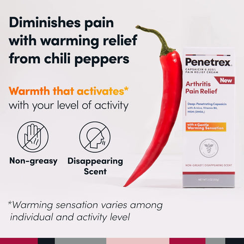 Penetrex Warming Pain Relief Cream with Capsaicin, Arnica, Vitamin B6 & MSM, 2 oz for Hands, Wrists, Feet, Knees
