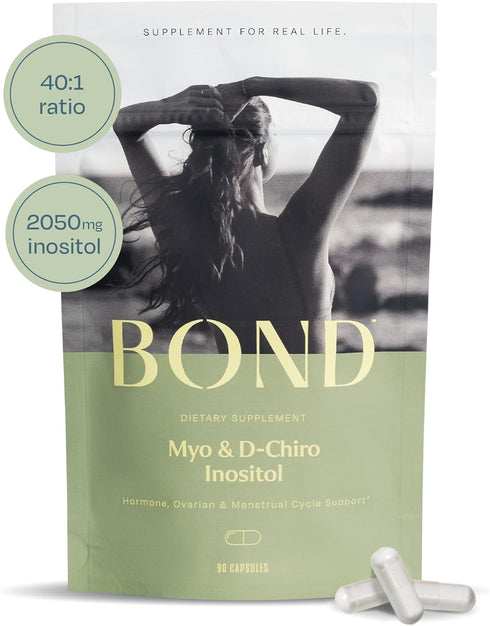 BOND Myo-Inositol & D-Chiro Inositol Capsules: 90 Vegan Hormone Balance & Ovarian Support Vitamins for Women