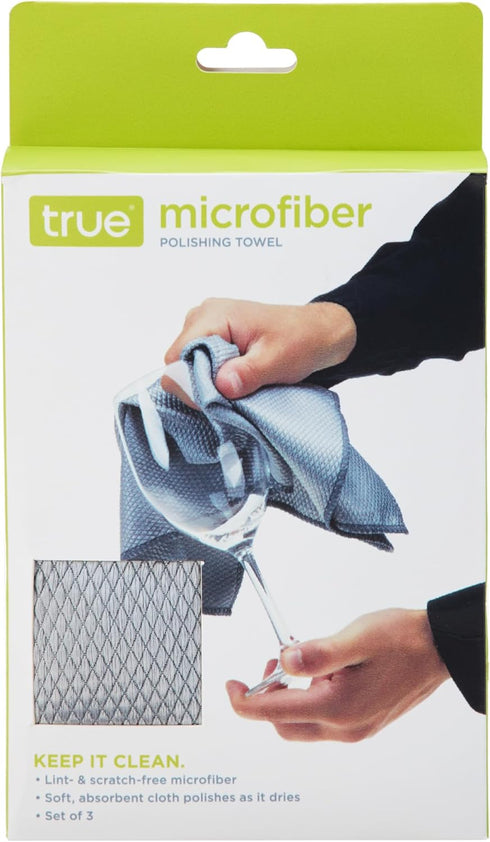 Set 3 True Microfiber Towels, Wine Glass Polishing Cloths, Streak Free Microfiber Cloth and Lint Free Towels, Grey