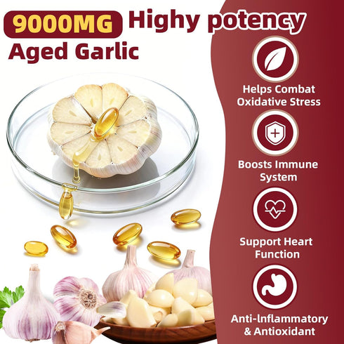 Skiseoy 9000mg 2 Immune 300 Aged Garlic Extract Odorless Years Organic Aged Garlic Supplements with Elderberry, Vitamin