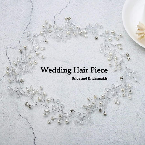 Jakawin Bride Wedding Pearl Hair Vine Silver Rhinestone Hair Piece Bridal Hair Accessories for Women and Girls