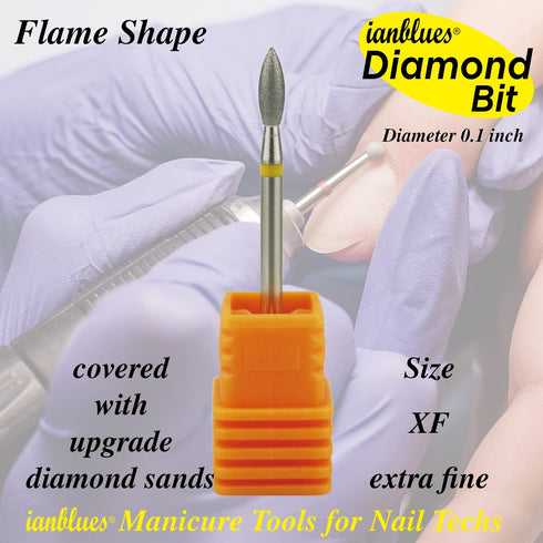 Nail Drill Flame-Shape Diamond Bit EFile for Nail Techs Electric Manicure Drill Machine to Make Cuticle Care, Double Hand Use (0.1 in, Extra Fine)
