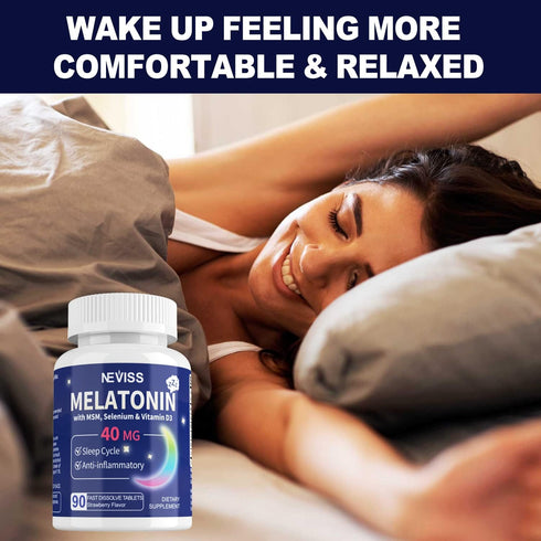 Melatonin 40 mg for Adults - Fast Dissolve & Chewable Sublingual Sleep Supplement with Vitamin D3 & MSM, 180 Servings