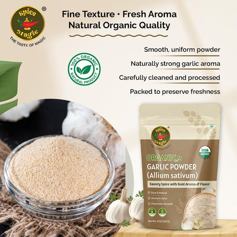 sativum),8 oz (226 Spice Magic Organic Garlic Powder (Allium g) | Finely Ground & Aromatic | Lab Tested,No ETO