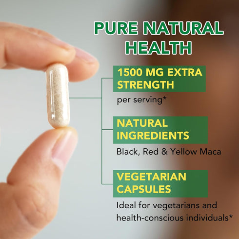 Vceeoy 1500 -60 Maca Root, Black Pepper Extract Capsules for Women & Men with mg Black, Red & Yellow Maca,Gives Energy