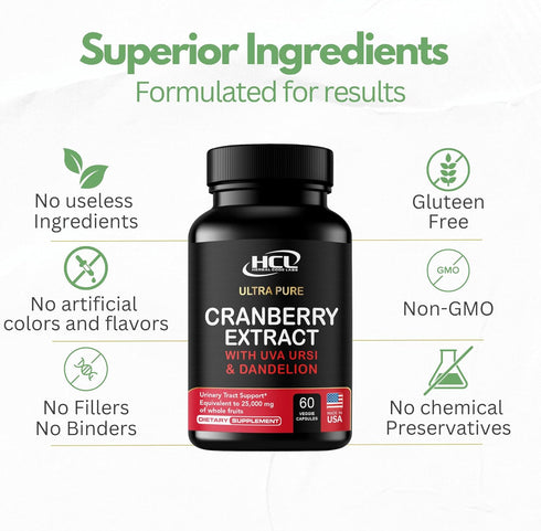 Cranberry Extract Pills - Super Strength 50:1 Whole Fruit Concentrate for Natural UTI Support, Kidney Cleanse