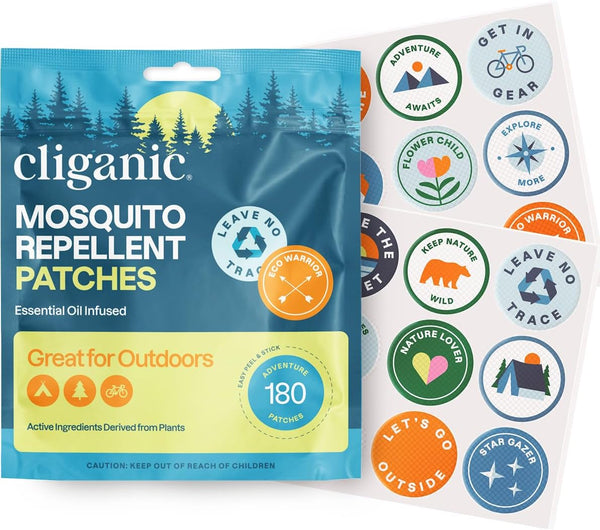 Cliganic Mosquito Repellent Stickers (180 Pack) - Natural DEET-Free Camping Patches for Kids & Adults, Essential Oil