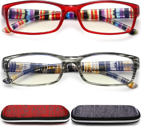 Blue Light Blocking Reading Glasses for Women, 2 Pack Blue Screen Computer Readers with Case, Magnification Eyeglasses
