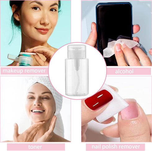 3 Pack Push Down Pump Dispenser, Empty Push Top Bottles for Nail Polish, Makeup Remover, 6.7oz/200ML