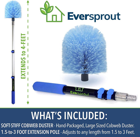 EVERSPROUT Cobweb Duster and Extension-Pole Combo, 1.5-to-3 Foot, 8-10 Ft Reach, Soft Bristles, Lightweight