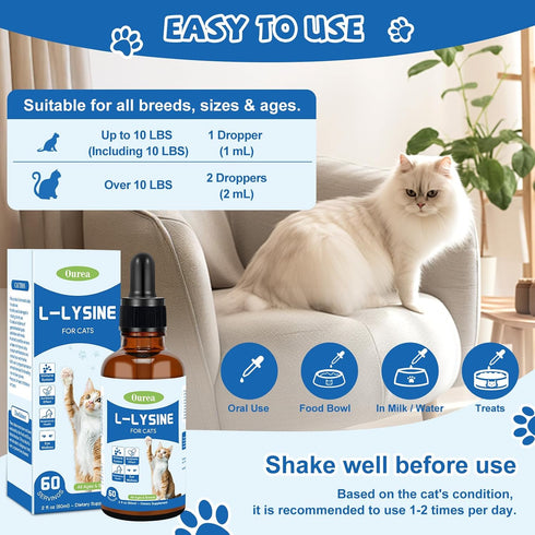 Ourea Immune L-Lysine for Cats, Lysine Supplement for Support System,Respiratory Eye Health, Alleviates Sneezing