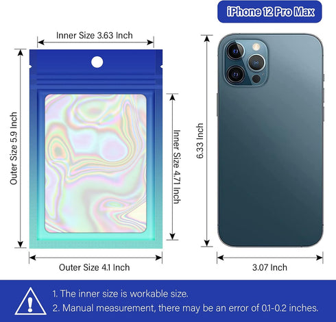 100 Pieces Resealable Mylar Ziplock Bags, Holographic Gradient Bags with Clear Window, Packaging Pouch Party Bags Sample Bags (Gradient Blue, 4.1x5.9 Inch) by VEEMOS