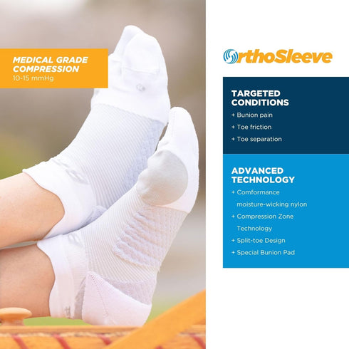 OrthoSleeve Bunion Relief Socks with Patented Split-Toe Design and Cushioned Bunion Pad for Pain Relief