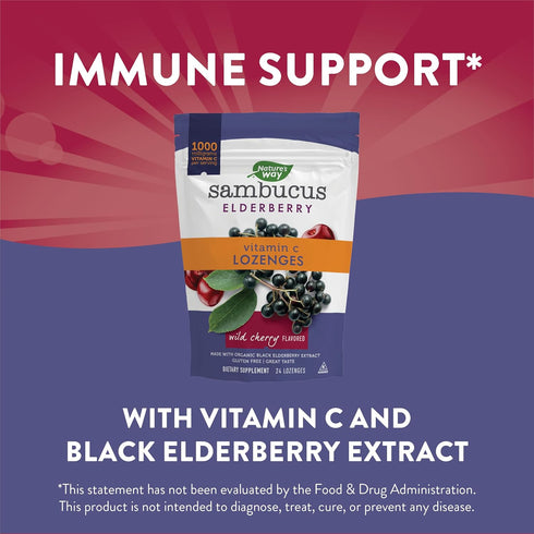 Nature’s Way Sambucus Elderberry Lozenges 24 Count | 1000 mg Vitamin C Per Serving, Wild Cherry