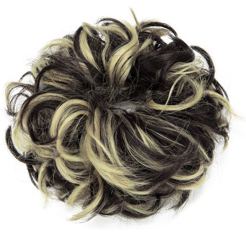 Lelinta Hair Bun Extensions - Wavy Curly Messy Donut Chignons Hair Piece - Black Brown Mix Bleach