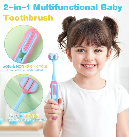 ValueBargain 4 Pack 3 3 1-12, Sided Toothbrush Kids, Soft Bristles Sided Toothbrush, Triple-Sided Design for Ages Easy