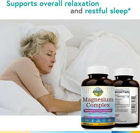 Terranics 5-in-1 Magnesium Complex Supplement 500mg, High Absorption Magnesium for Sleep, Muscle, Heart Health, 240