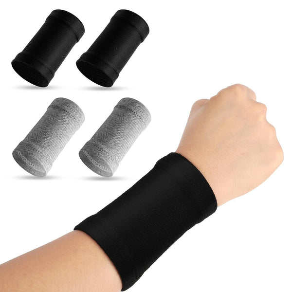 Wrist Compression Sleeve - 2 Pairs Spandex Soft Elastic Wrist Brace Hand Band for Arthritis Pain Relief (Gray+Black)