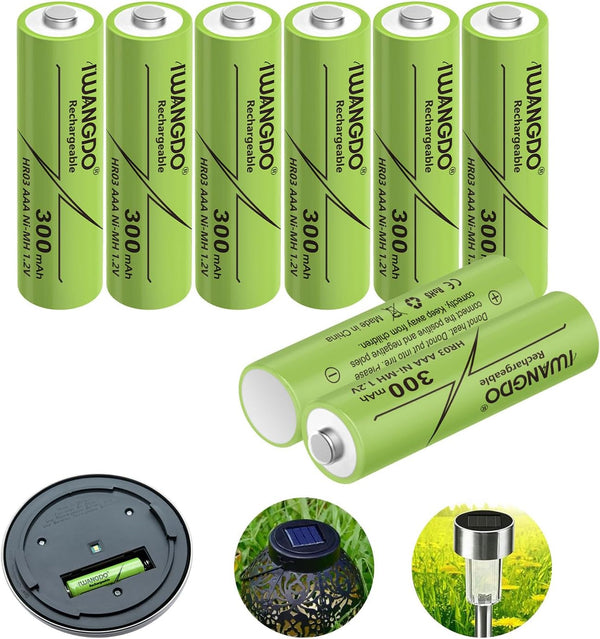 IWANGDO Batteries AAA 300mAh HR03 Ni-MH 8pcs Ni-MH Rechargeable Pre-Charged for Outdoor Garden