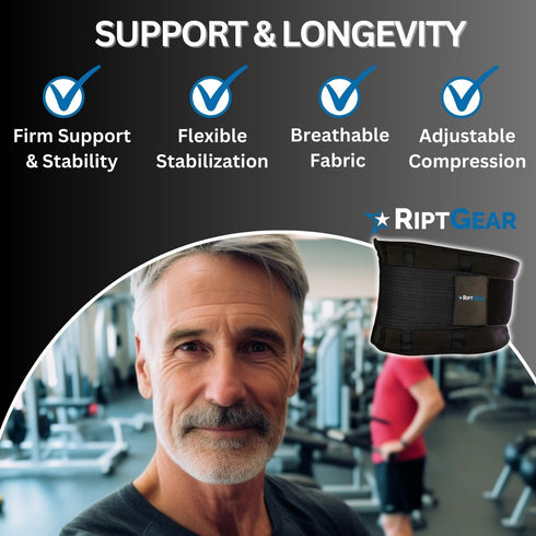 RiptGear Back Brace for Lower Back Pain Relief, Breathable Support for Men and Women, Black, XL (Waist: 36"-39")