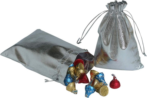Pack of 100 Heavy Duty Silver Drawstring Organza Jewelry Pouches - 5"x 7" for Wedding Party Favor Bags