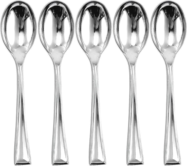 Elegant Silver Mini Spoons, 4" (30-Pack), Perfect for Desserts & Tasting Parties, Sturdy & Reusable