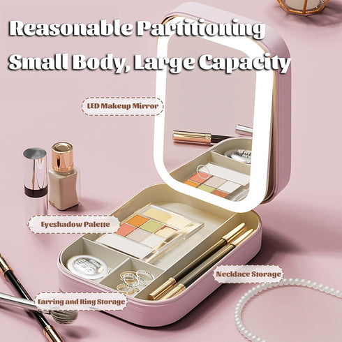 Travel Makeup Bag with LED Mirror - Portable Makeup Case with Light, Gift for Women