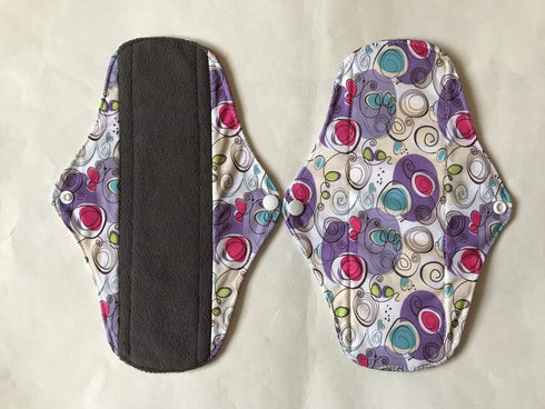 Sigzagor 5 (10 inch)) Pieces Charcoal Bamboo Mama Cloth/Menstrual Pads/Reusable Sanitary Pads (Swirl Purple, Regular