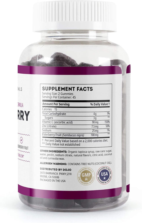 Kate Naturals Elderberry Gummies with Vitamin C and Zinc for Immune Support (90 Gummies, 45 Day Supply)