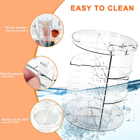 Rotating Makeup Organizer, DIY 8 Adjustable Layers Spinning Skincare Organizer with Brush Holder and Tray