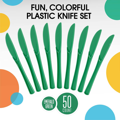 Exquisite Disposable Green Plastic Knives, 50 Pcs Heavy Duty Cutlery, Green Plastic Silverware