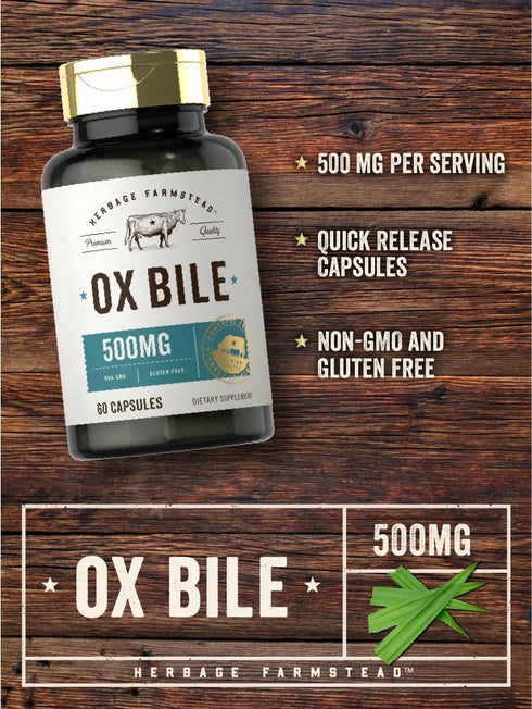 Carlyle Ox Bile Supplement | 500mg | 60 Capsules | Non-GMO & Gluten Free | Digestive Enzyme by Herbage Farmstead
